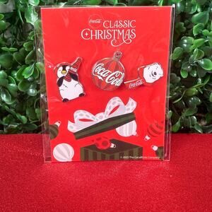 2025 Coca-Cola Christmas Pin Set Limited Edition NWT Penguin Polar Bear Ornament